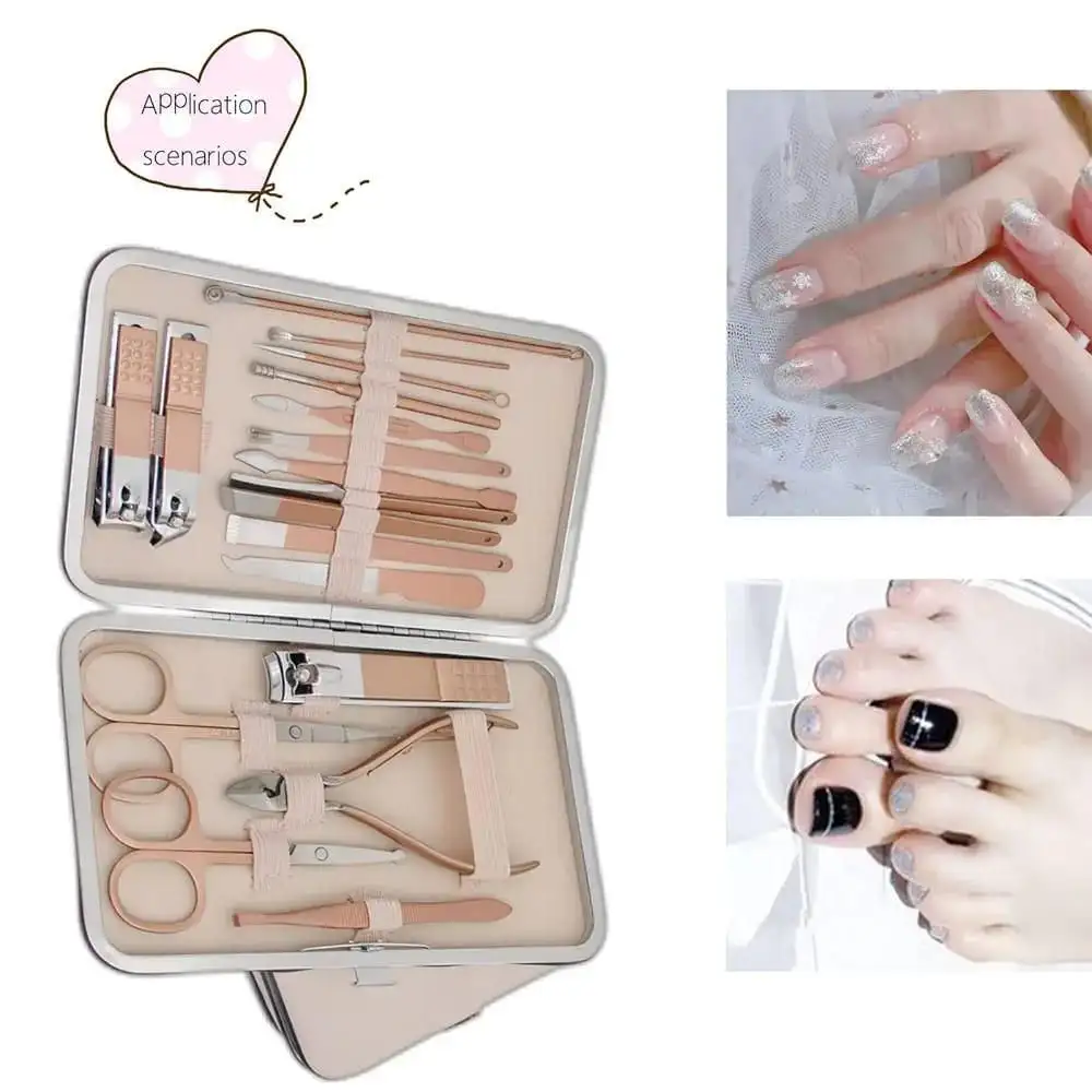 Beige Travel Manicure kit with 12 tools.