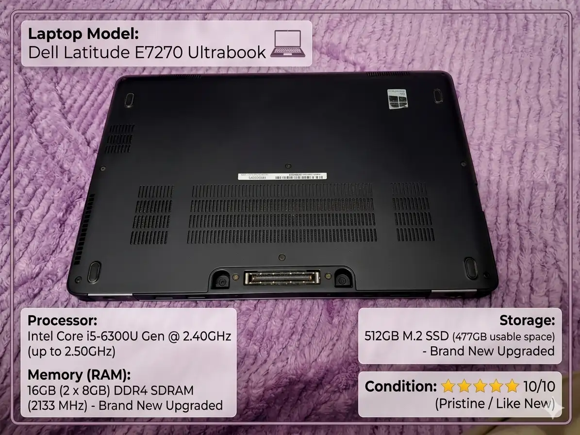 💻 Dell Latitude E7270 Ultrabook | 16GB RAM | 512GB M2 SSD 🚀