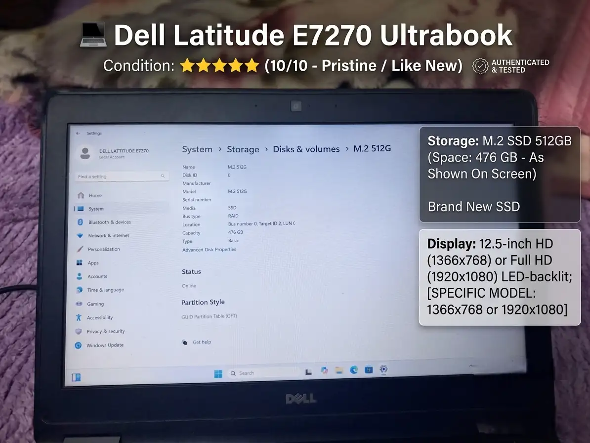 💻 Dell Latitude E7270 Ultrabook | 16GB RAM | 512GB M2 SSD 🚀
