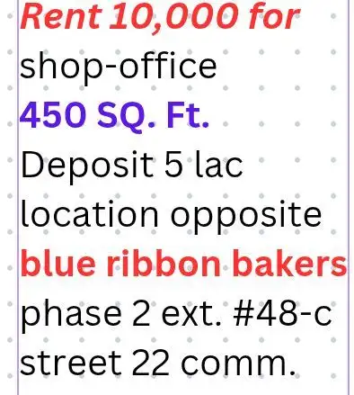 DHA office/shop for rent 1oooo monthly near blue ribbon bakers phase 2 ext DHA karachi
