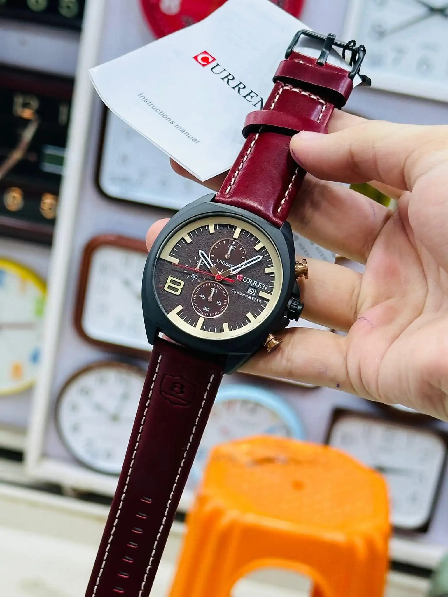 CURREN Original Watch Model 8324 | Chronograph Working | Leather Strap | Water Resistant