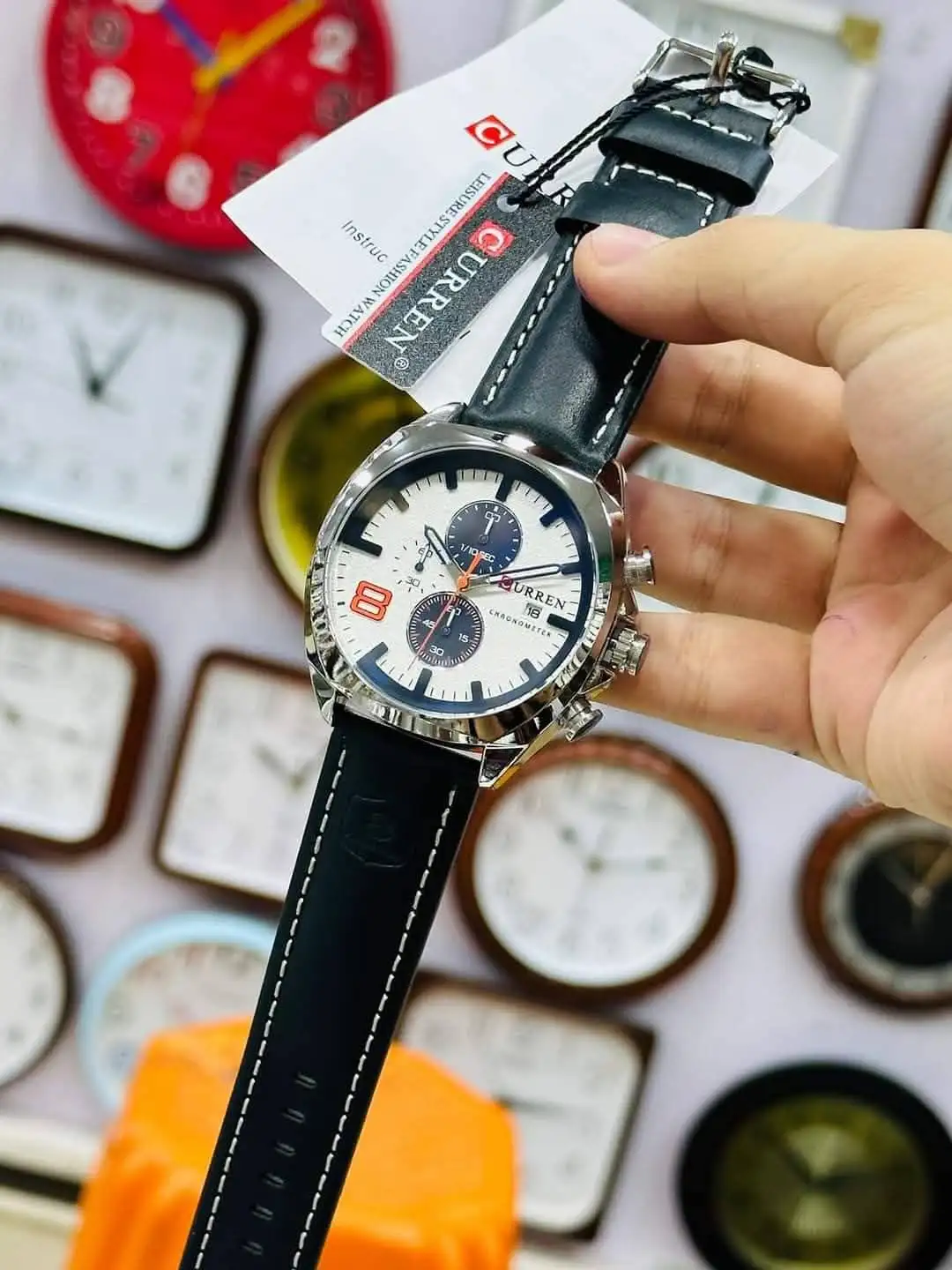 CURREN Original Watch Model 8324 | Chronograph Working | Leather Strap | Water Resistant