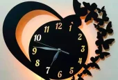 Heart shaped battery wall clock black wood decor