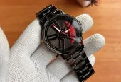 Spinning watch blue dial black strap multicolour