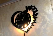 Heart shaped battery wall clock black wood decor