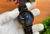 Spinning watch blue dial black strap multicolour