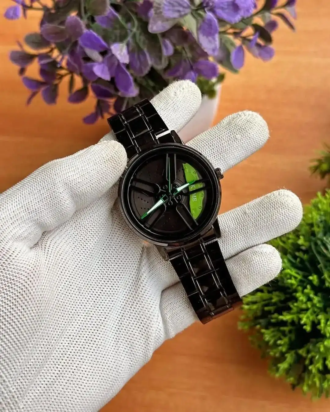 Spinning watch blue dial black strap multicolour