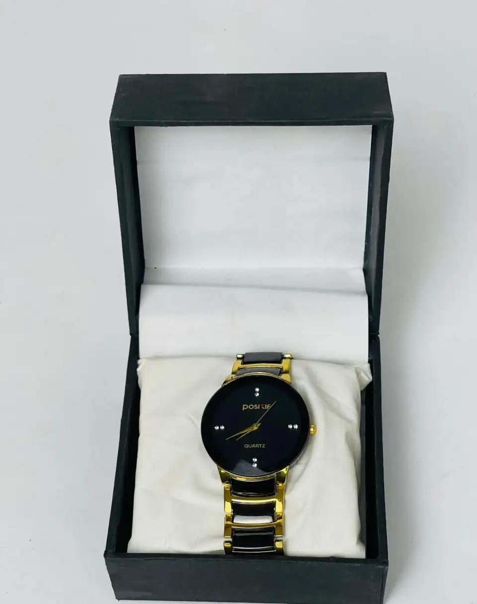 Men’s black gold stainless steel analog watch