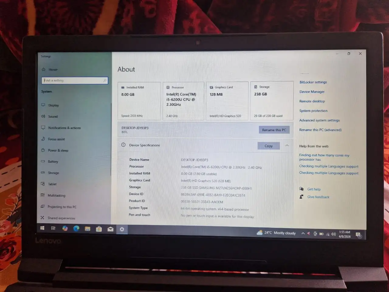Lenovo laptop i5 6th generation