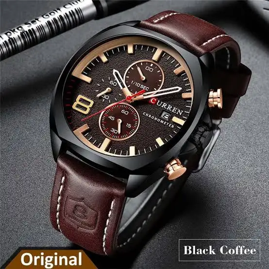 CURREN Original Watch Model 8324 | Chronograph Working | Leather Strap | Water Resistant