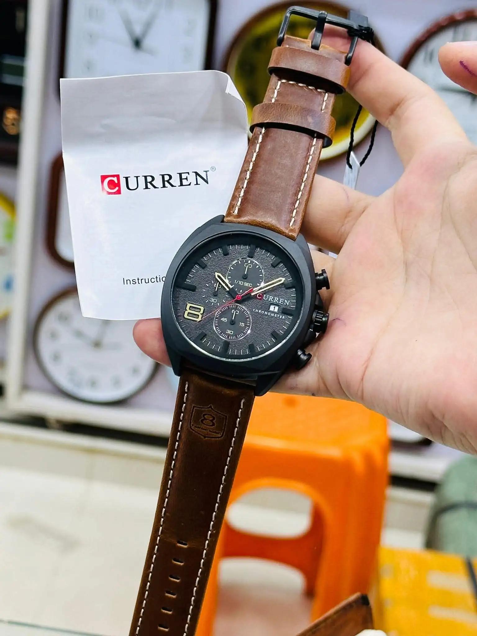CURREN Original Watch Model 8324 | Chronograph Working | Leather Strap | Water Resistant