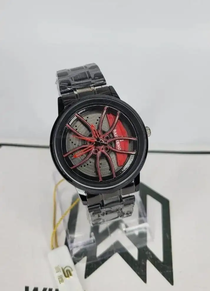 Spinning watch blue dial black strap multicolour