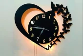 Heart shaped battery wall clock black wood decor