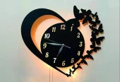 Heart shaped battery wall clock black wood decor
