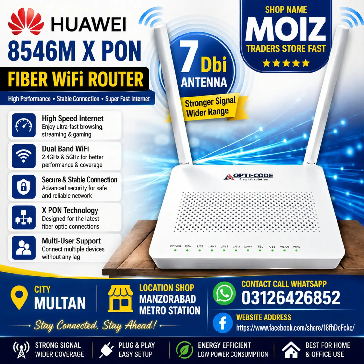 Huawei 8546M Faiber WiFi Router 7Dbi Antenna XPON