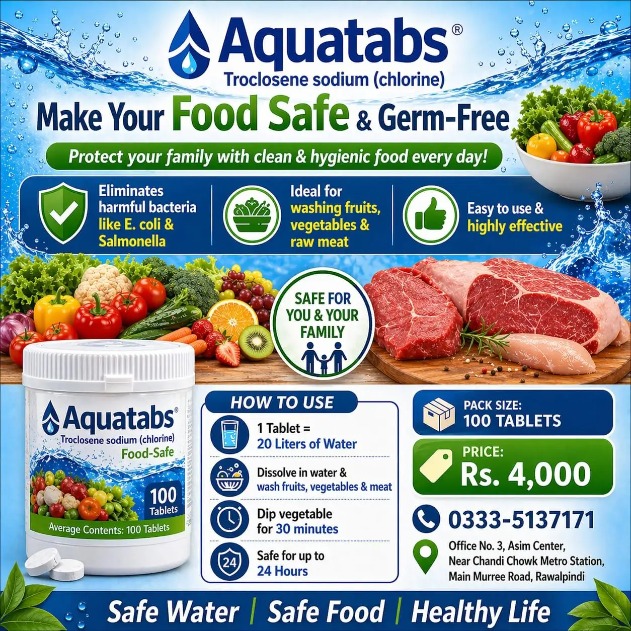 Clean your fruit and vegetables with aquatabs food safe