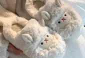 Cute Sheep Fluffy Slippers for Women Pink Winter
