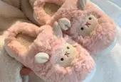 Cute Sheep Fluffy Slippers for Women Pink Winter