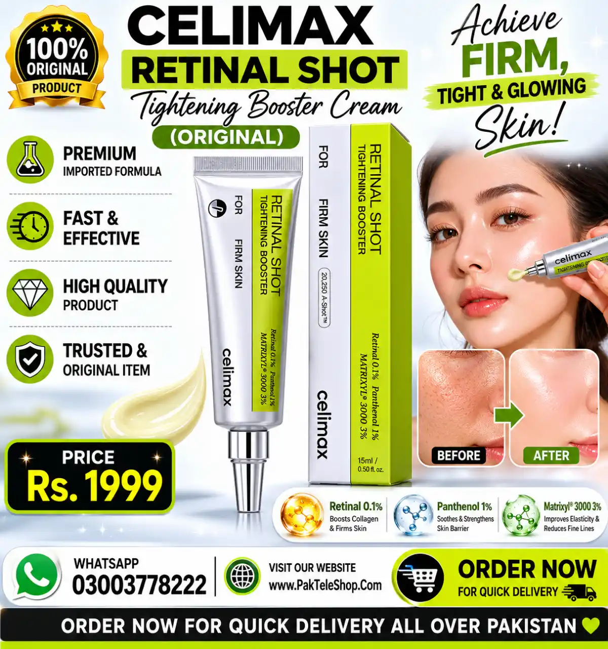 Celimax Retinal Shot Tightening Booster Cream In Pakistan | 03003778222