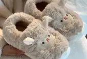 Cute Sheep Fluffy Slippers for Women Pink Winter
