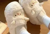 Cute Sheep Fluffy Slippers for Women Pink Winter