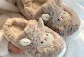 Cute Sheep Fluffy Slippers for Women Pink Winter