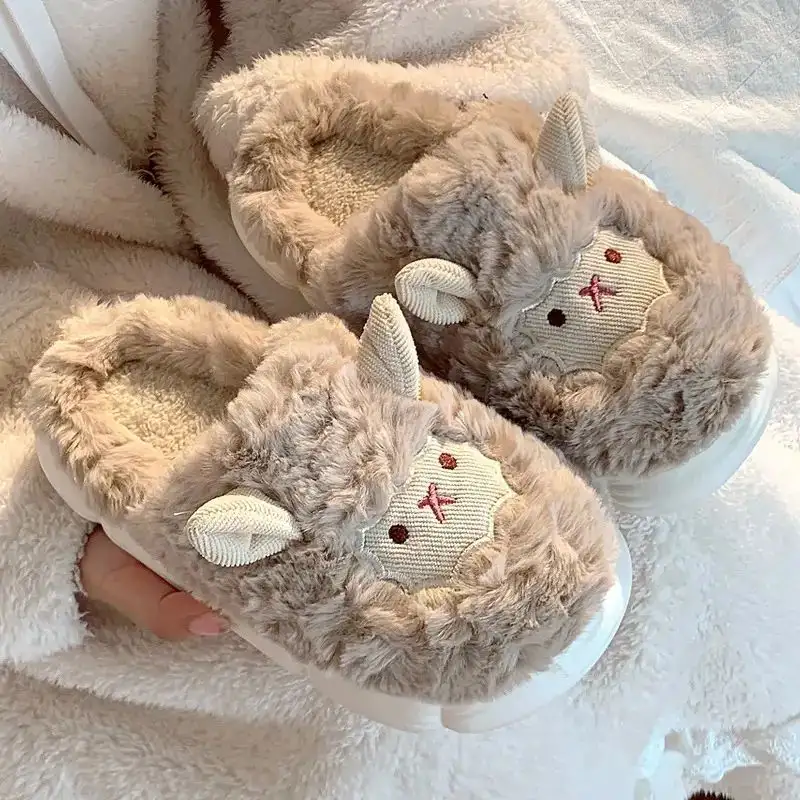 Cute Sheep Fluffy Slippers for Women Pink Winter
