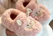 Cute Sheep Fluffy Slippers for Women Pink Winter