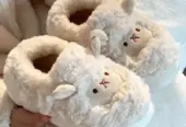 Cute Sheep Fluffy Slippers for Women Pink Winter