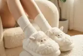 Cute Sheep Fluffy Slippers for Women Pink Winter