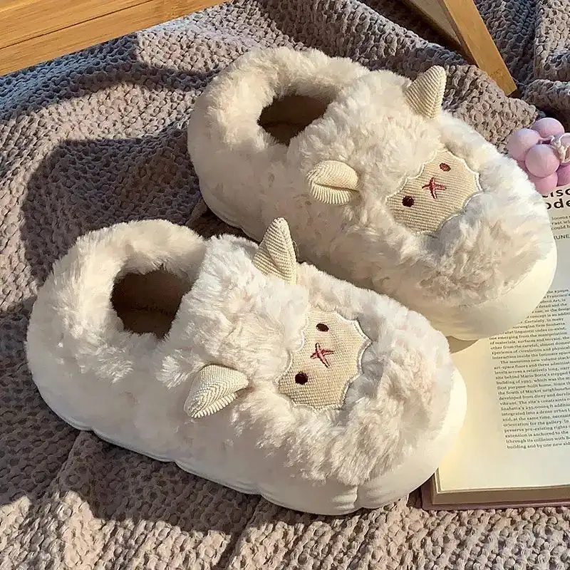 Cute Sheep Fluffy Slippers for Women Pink Winter