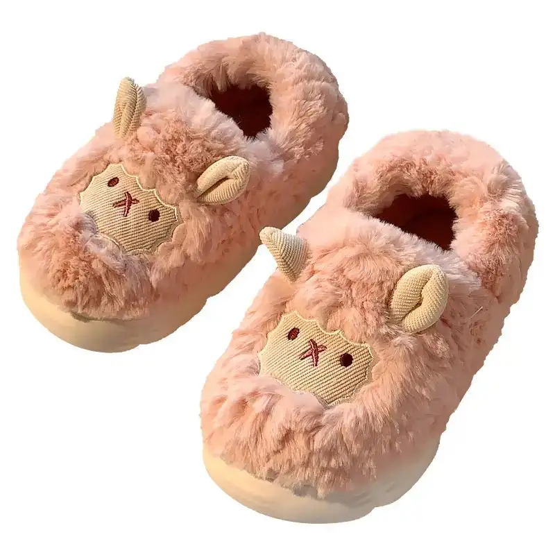 Cute Sheep Fluffy Slippers for Women Pink Winter