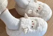 Cute Sheep Fluffy Slippers for Women Pink Winter
