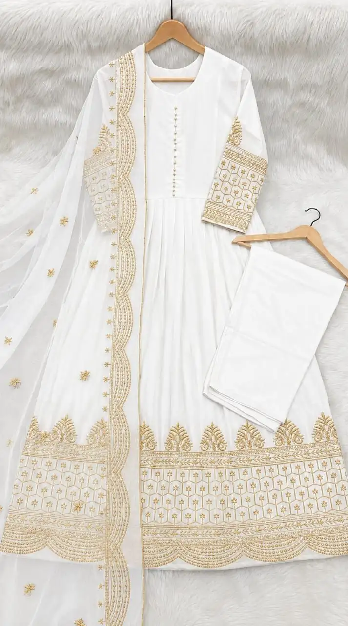 MOST TRENDING SEQUENCE EMBROIDERED MAXI 3 PEACE DRESS ✨