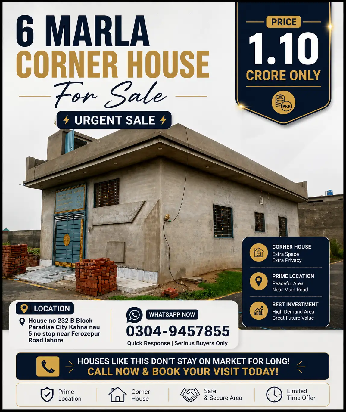 6 Marla Beautiful Corner House For Sale 🏡 Hot location 🔥 Urgent Sale 🚨 Limited Offer 💥