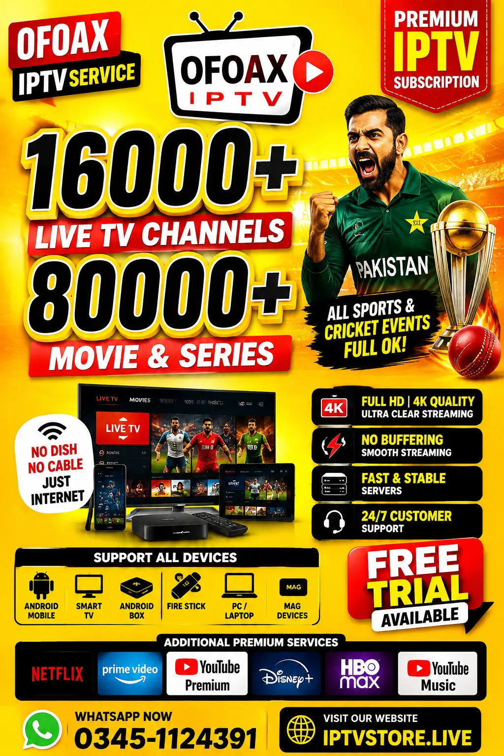 IPTV Subscription | 16K+ Channels | 80K+ Movies & Series | HD/4K
