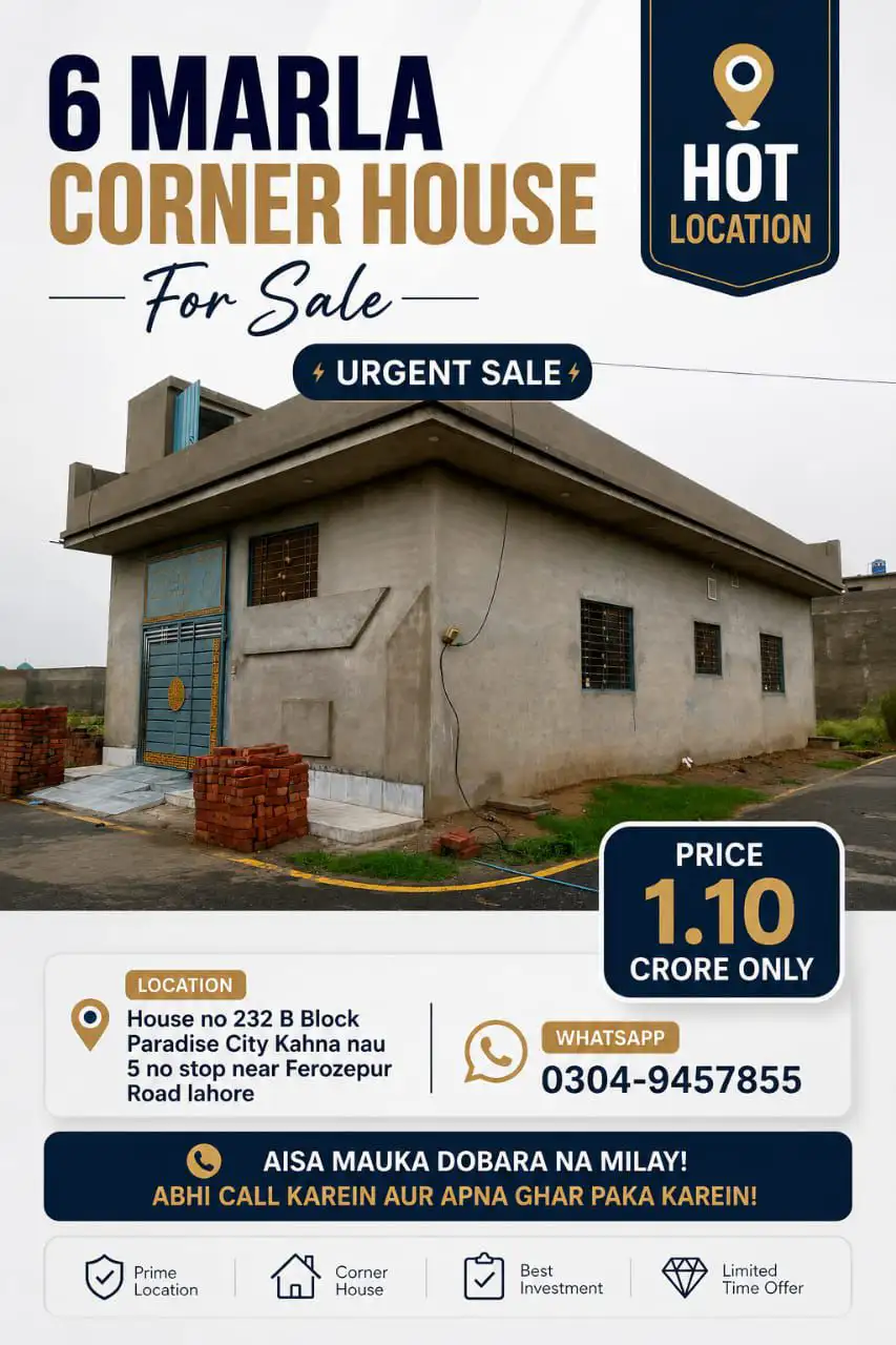 6 Marla Corner House For Sale | Hot Location
