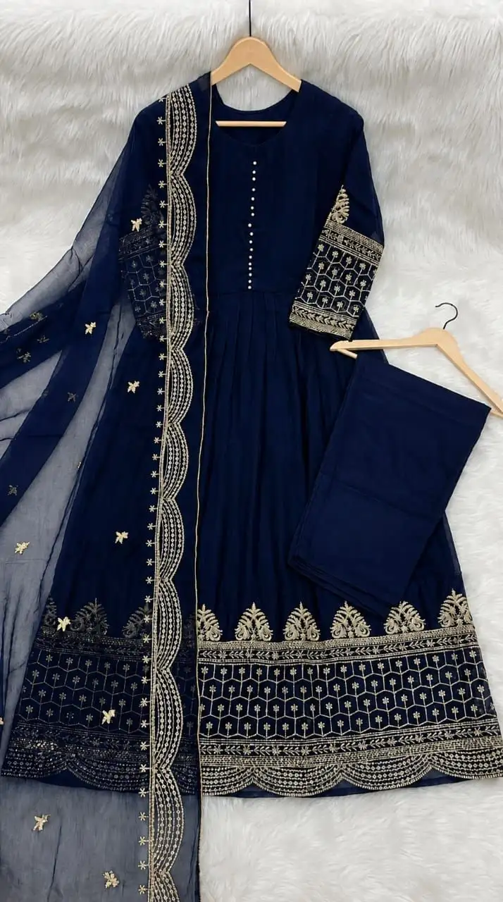 MOST TRENDING SEQUENCE EMBROIDERED MAXI 3 PEACE DRESS ✨