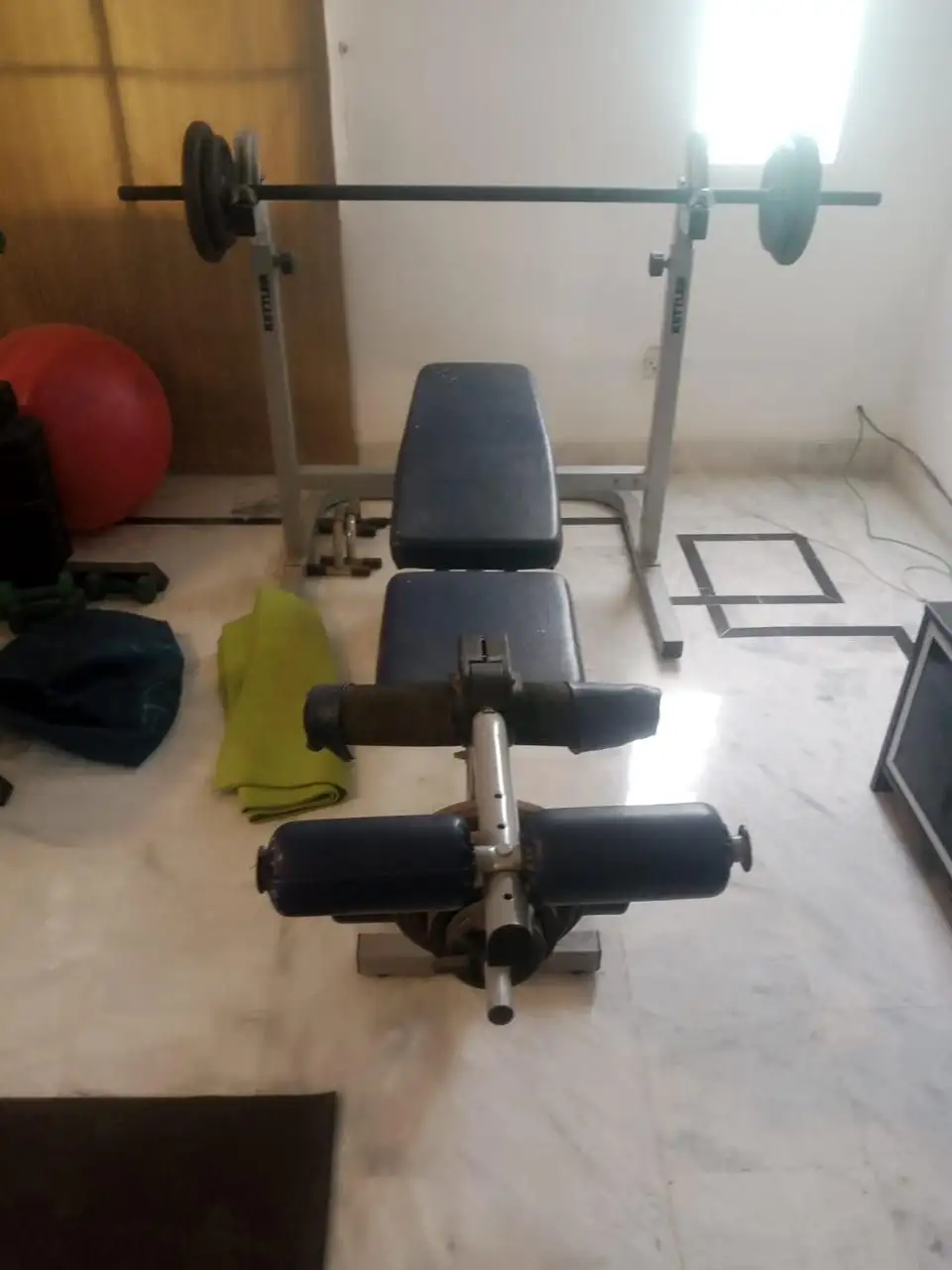 Gym all machines , stands and weights / plates and dumbells 4. 5lacs( Kettler machines)