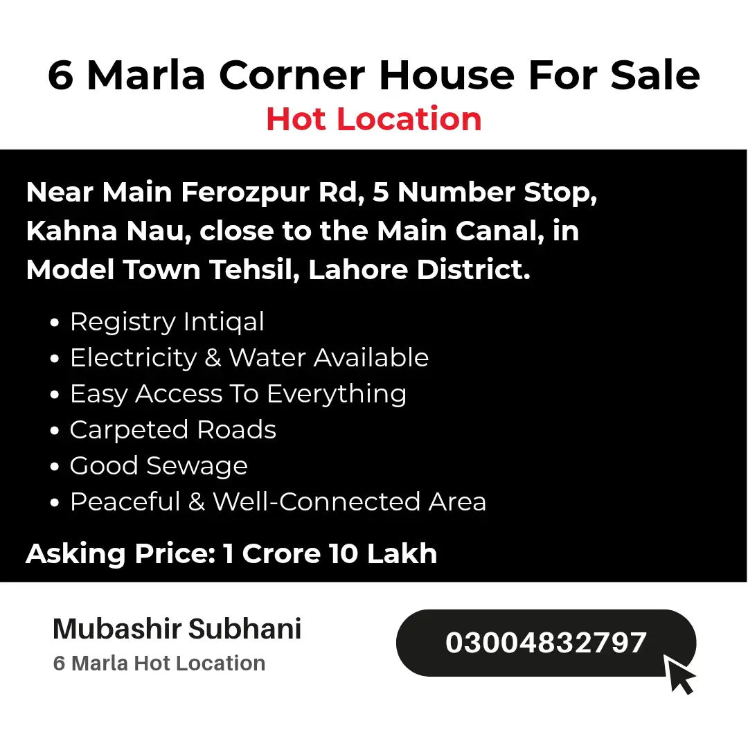 6 Marla Corner House For Sale | Hot Location
