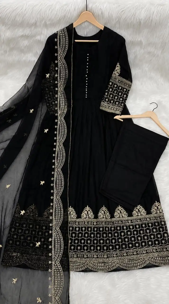 MOST TRENDING SEQUENCE EMBROIDERED MAXI 3 PEACE DRESS ✨