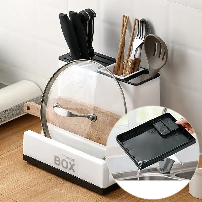 Multifunctional Kitchen Countertop Organizer Stand – Knife Holder, Cutlery Holder & Pot Li