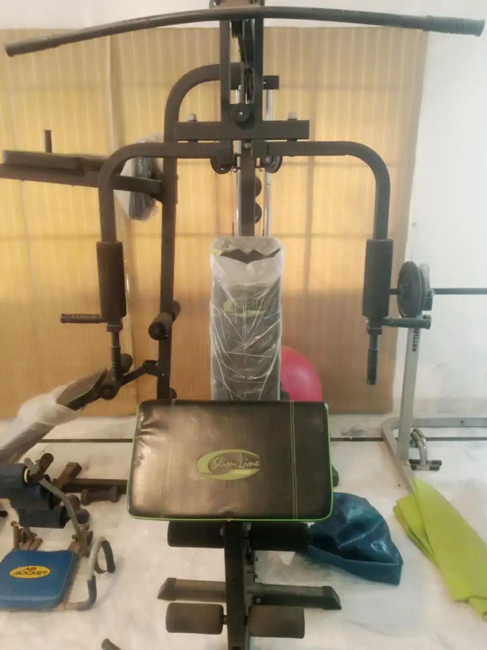 Gym all machines , stands and weights / plates and dumbells 4. 5lacs( Kettler machines)