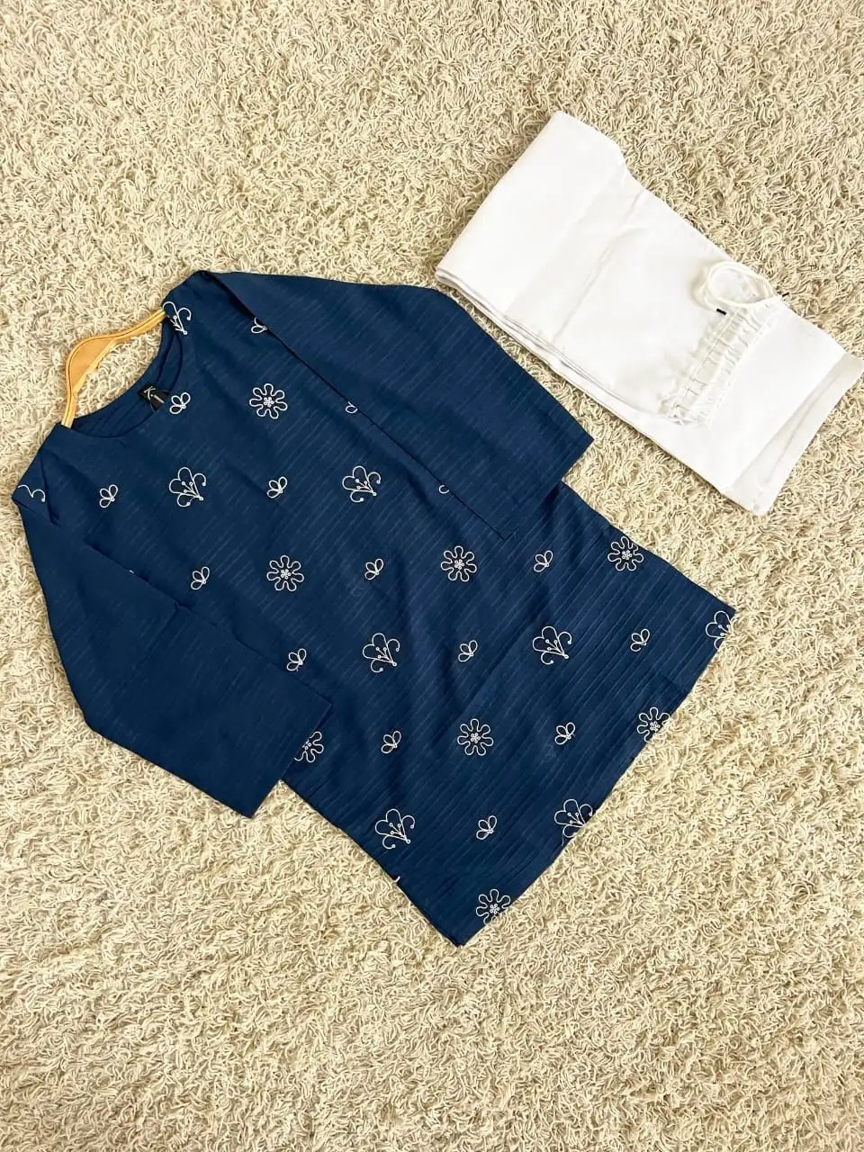 2PC EMBRIODED TOP WITH DENIM JEANS