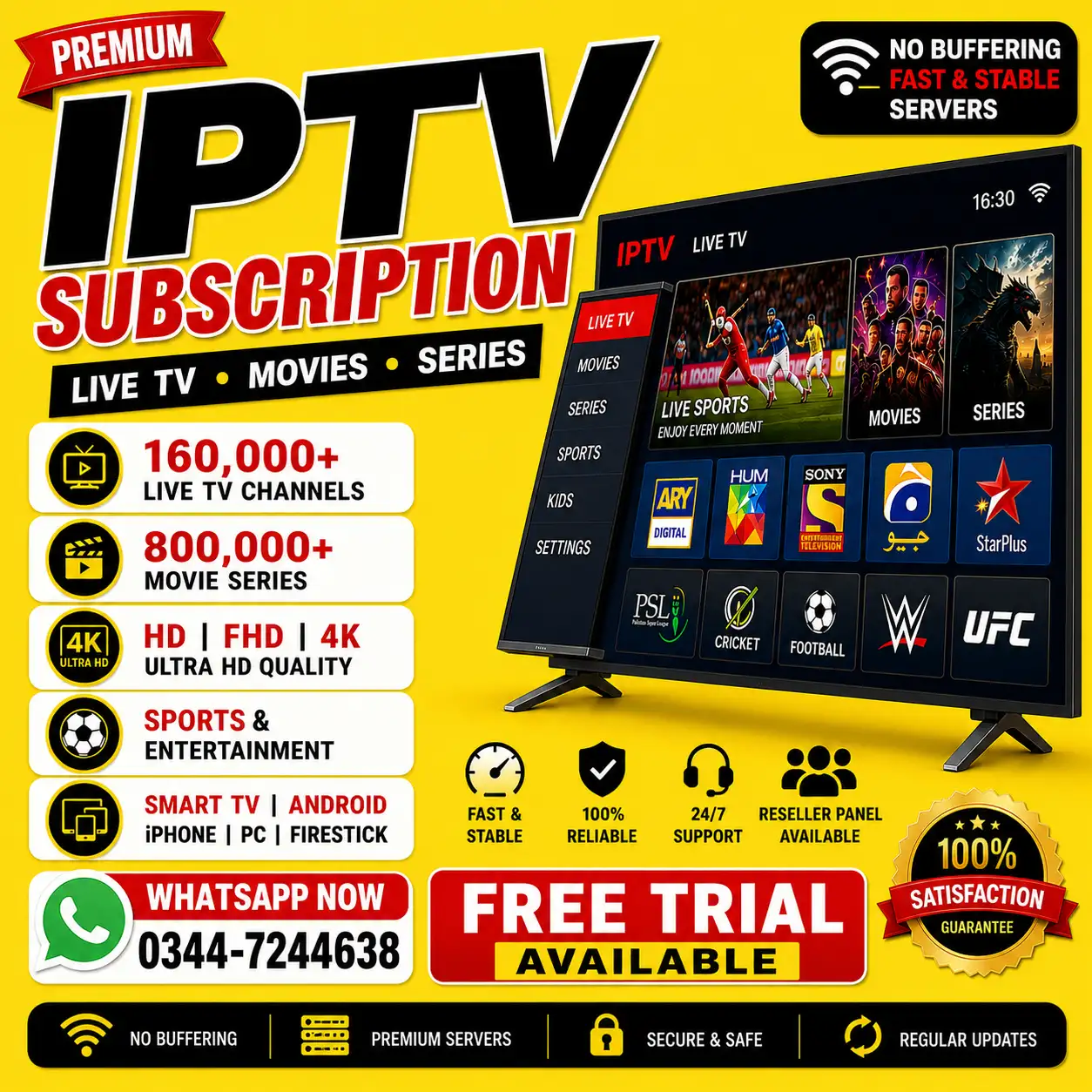 Premium IPTV Subscription | 16,000+ Live Channels | 80,000+ Movies & Series | HD/FHD/4K 🔥