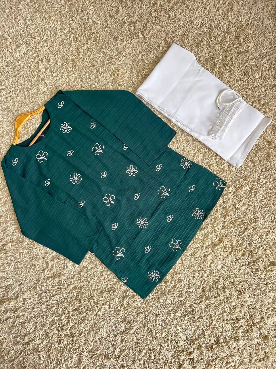 2PC EMBRIODED TOP WITH DENIM JEANS