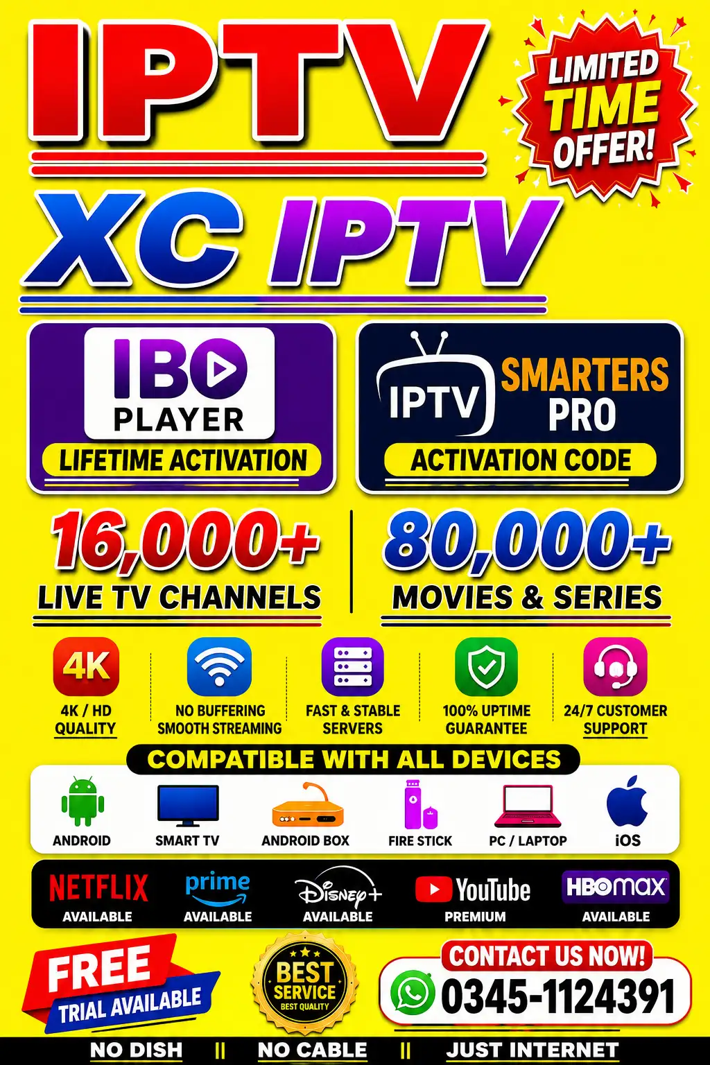 🔥 Premium IPTV Subscription | 16,000+ Live TV Channels | 80,000+ Movies & Sports